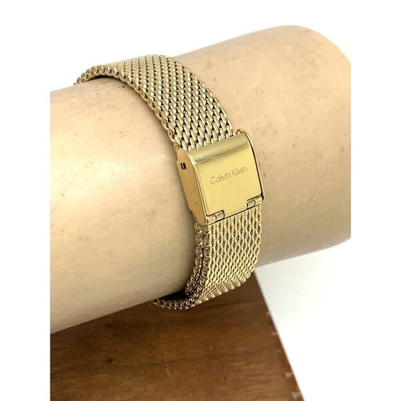 Calvin Klein Women's Watch Silver Dial Quartz Gold Mesh Steel Band Tank … - Picture 9 of 13
